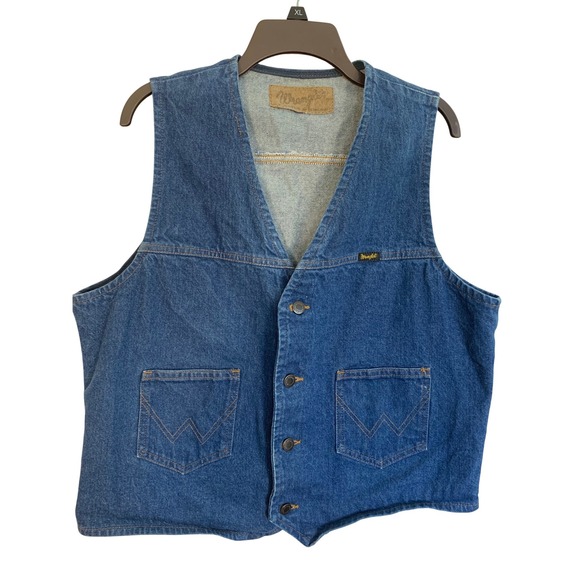 Wrangler Jackets & Blazers - Wrangler Denim Vest Womens L/XL Blue V Neck Button Front Pockets Western Vintage